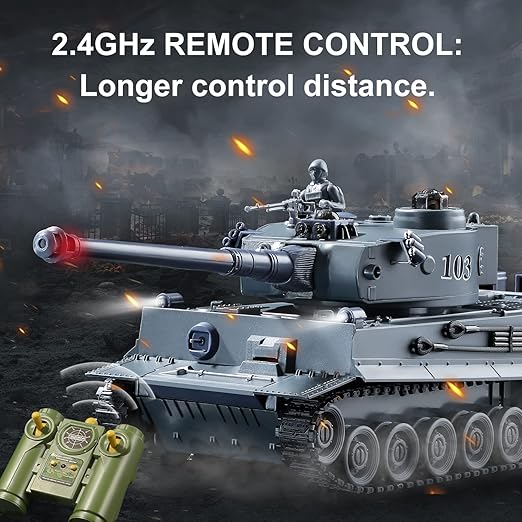 RC WW2 Tiger I Army Tank Toy with Lights