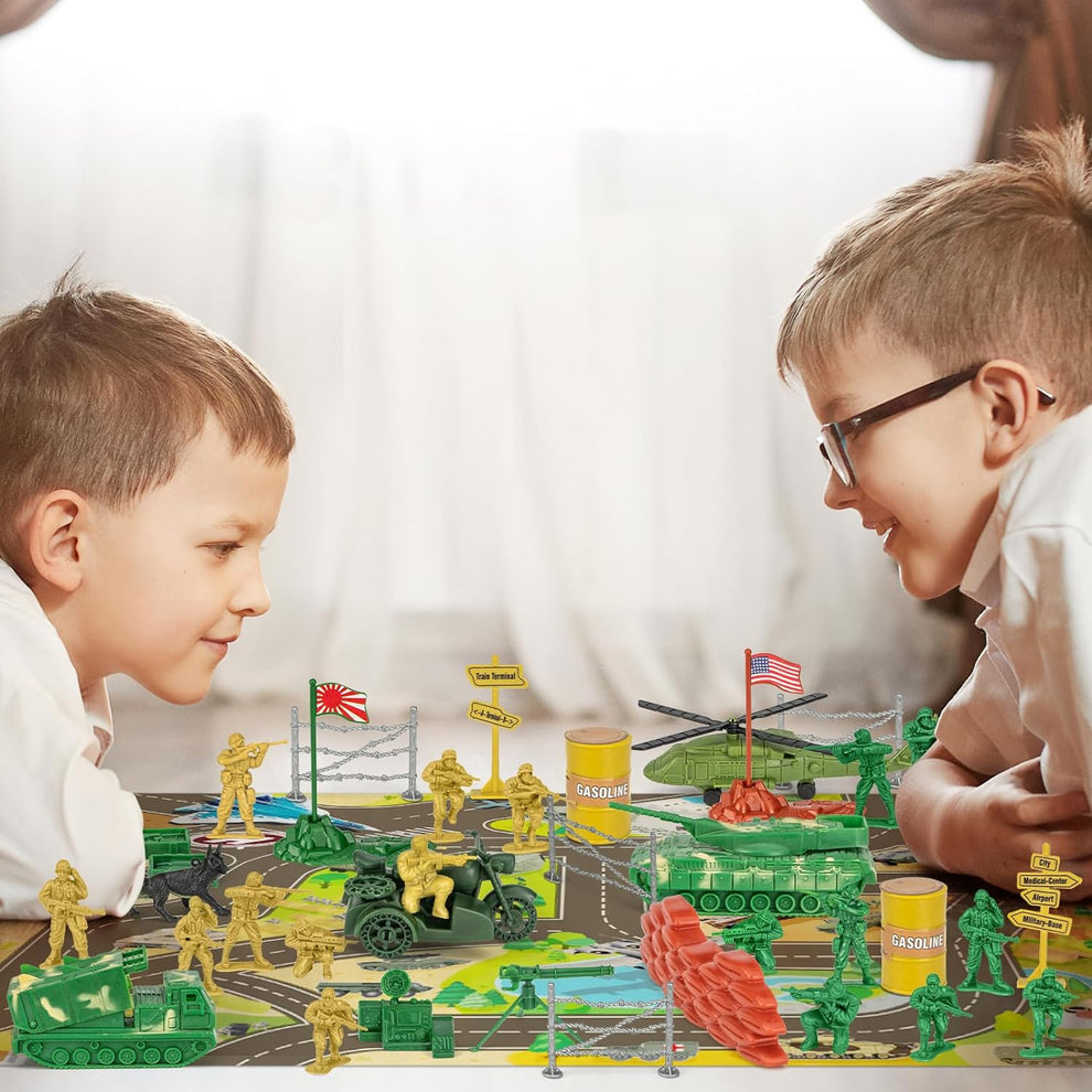 "100-Piece Army Men WWII Playset with Map"