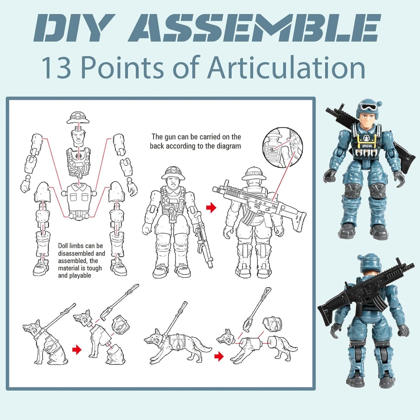 Military Action Figures Set with Toy Weapons