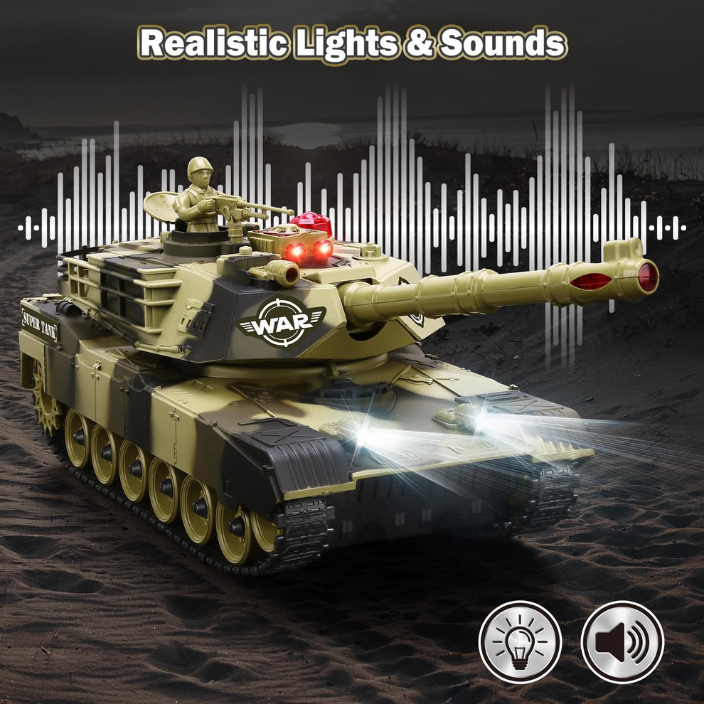 1:28 RC Army Tank Toy with Soldiers, Batteries, Turret, Sound