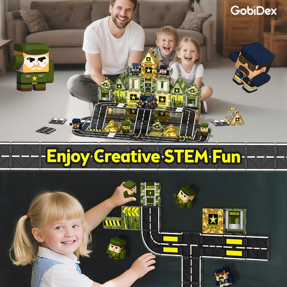 GobiDex 100PCS Magnetic Army Toys Building Blocks Set