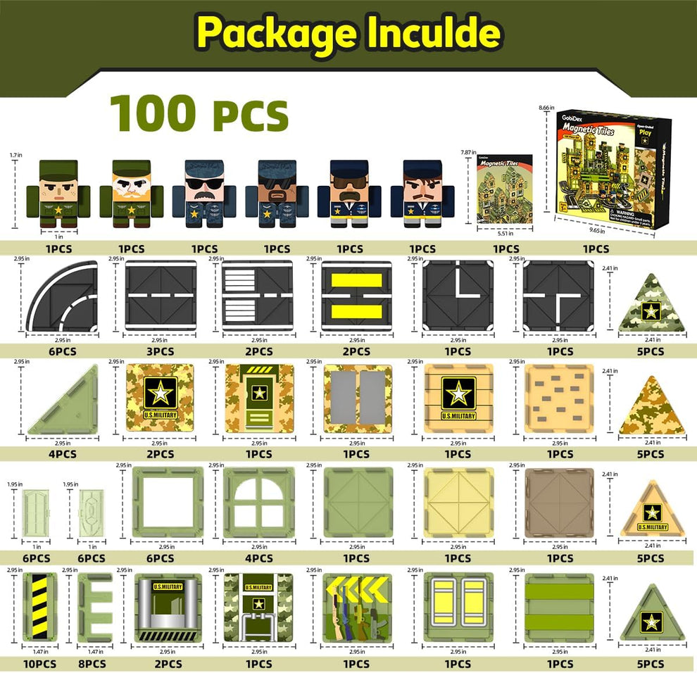 GobiDex 100PCS Magnetic Army Toys Building Blocks Set
