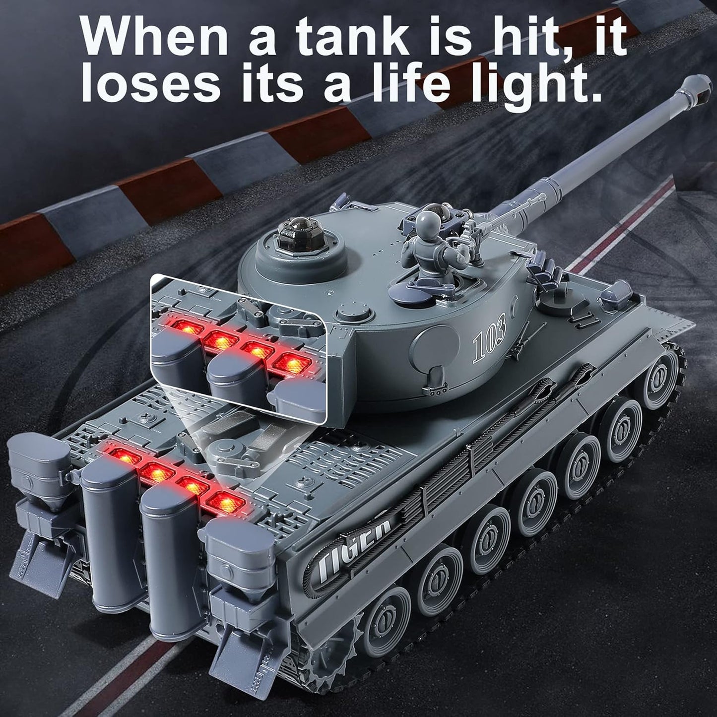 RC WW2 Tiger I Army Tank Toy with Lights