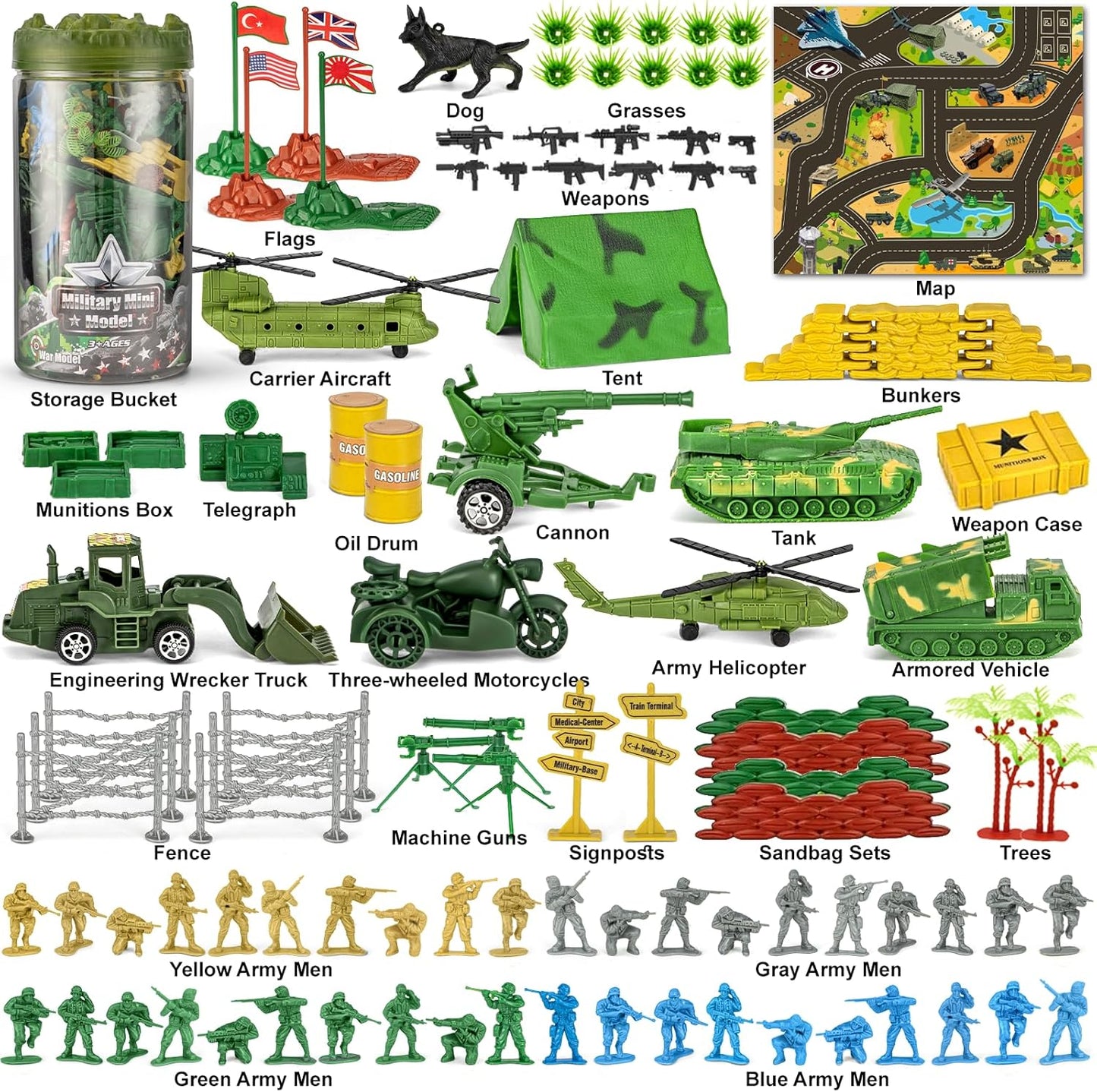 "100-Piece Army Men WWII Playset with Map"