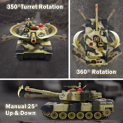 1:28 RC Army Tank Toy with Soldiers, Batteries, Turret, Sound