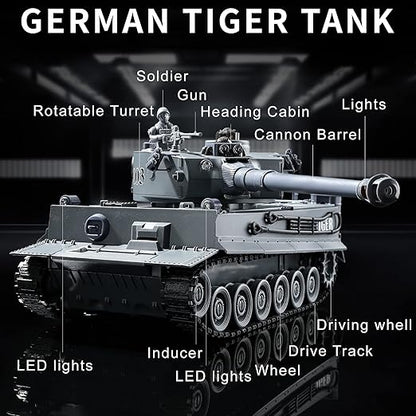 RC WW2 Tiger I Army Tank Toy with Lights