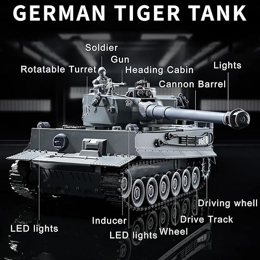 RC WW2 Tiger I Army Tank Toy with Lights