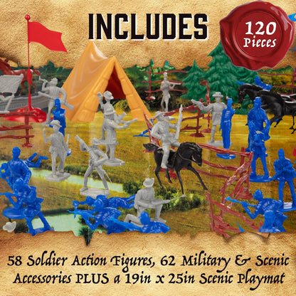 Civil War Army Men Playset with Soldiers, Accessories, Terrain, Playmat
