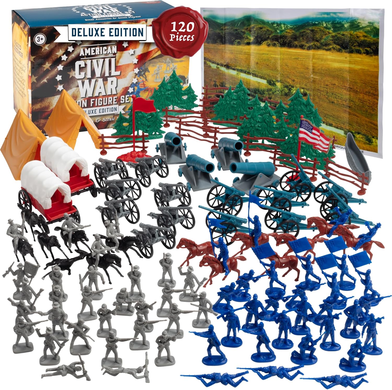 Civil War Army Men Playset with Soldiers, Accessories, Terrain, Playmat